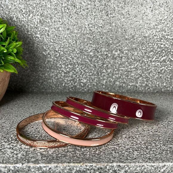 NWT Charming Charlie Rose Gold Bangle Bracelet Set Boho Hippie Fashion Jewelry - Picture 1 of 4